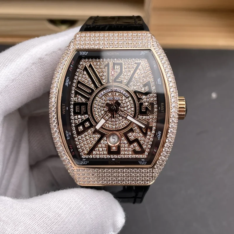 Franck Muller Vanguard Rose Gold Full Diamond Diamond Dial 44x54mm