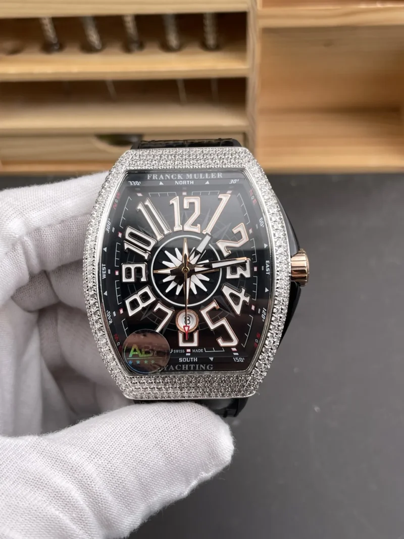 Franck Muller Vanguard Diamond Bezel Black Dial 44x54mm
