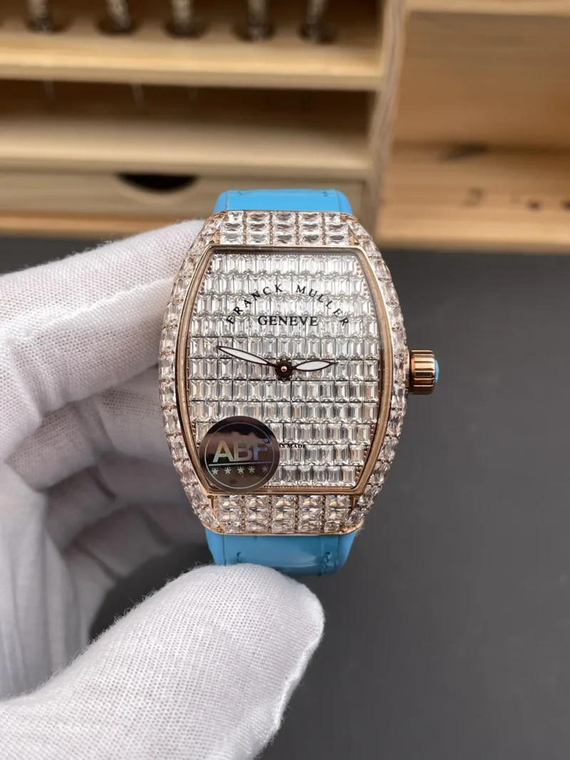 Franck Muller Vanguard Rose Gold Full Diamond Baguette Diamond 32x42.3mm