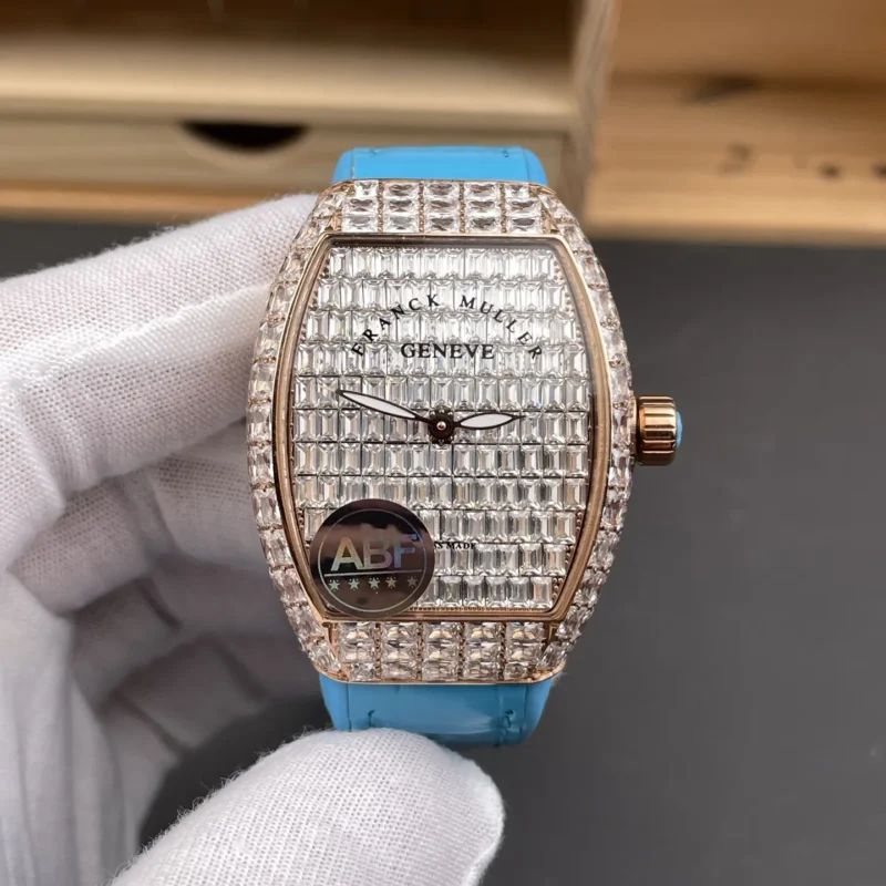 Franck Muller Vanguard Rose Gold Full Diamond Baguette Diamond 32x42.3mm