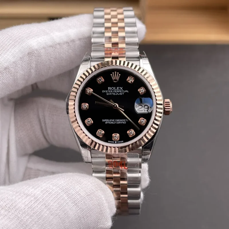 img01_1172_GS_劳力士_日志型_间玫瑰金黑金钻刻女表_31mm_2236机芯.webp Rolex Datejust Rose Gold Ladies 31mm