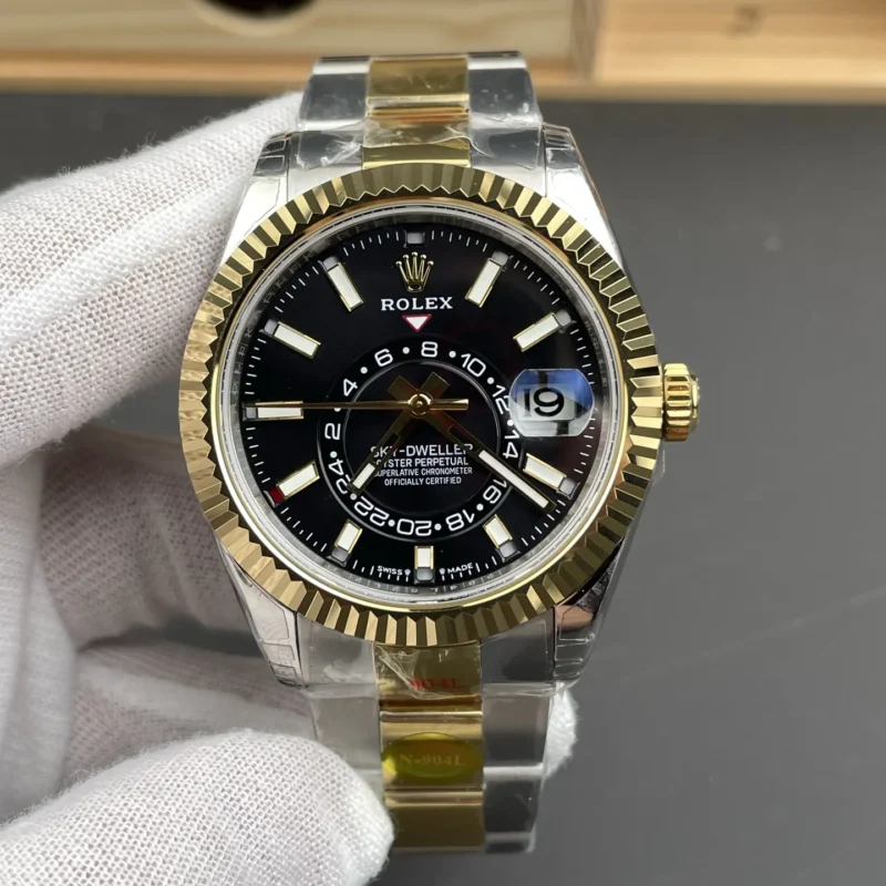 img01_1439_NOOB_劳力士_天行者纵航者_间金黑盘板链款_42mm_9002机芯.webp Rolex Sky-Dweller Two-Tone Black 42mm