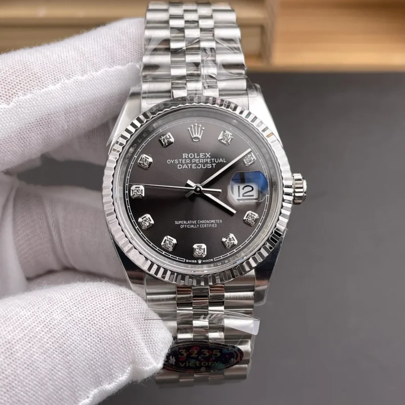 img01_2178_V厂_劳力士_日志型_灰钻日志_灰盘钻刻_36mm_3235机芯.webp Rolex Datejust Diamond Markers 36mm