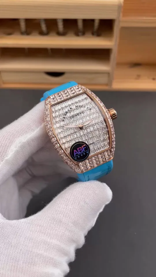 Franck Muller Vanguard Rose Gold Full Diamond Baguette Diamond 32x42.3mm