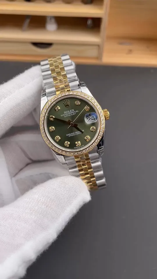 img02_1203_GS_劳力士_日志型_间金钻刻钻圈绿盘女表_31mm_2236机芯.webp Rolex Datejust Two-Tone Ladies 31mm