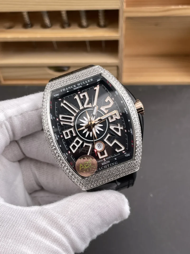 Franck Muller Vanguard Diamond Bezel Black Dial 44x54mm