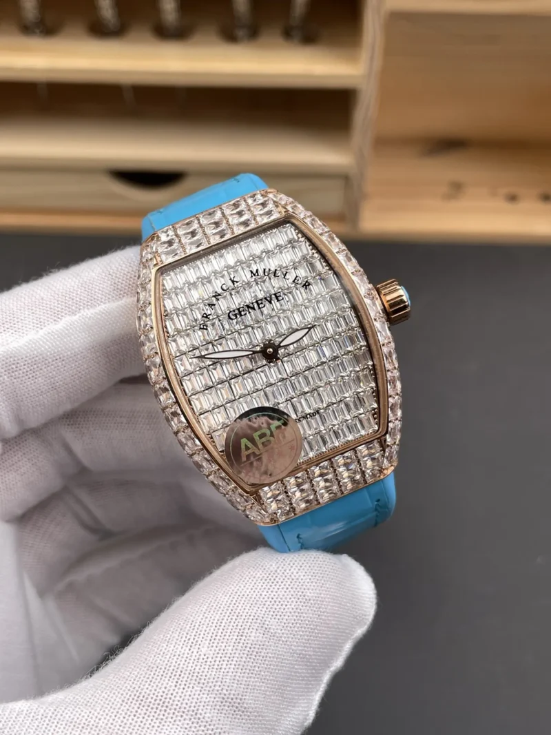 Franck Muller Vanguard Rose Gold Full Diamond Baguette Diamond 32x42.3mm
