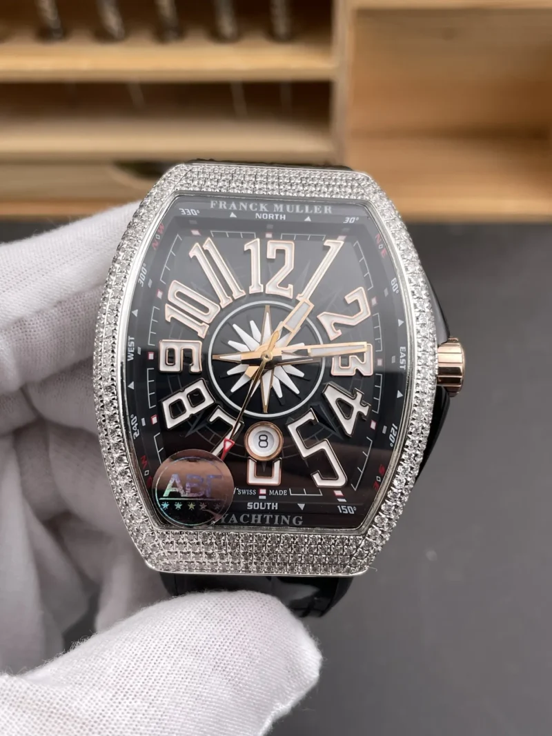 Franck Muller Vanguard Diamond Bezel Black Dial 44x54mm