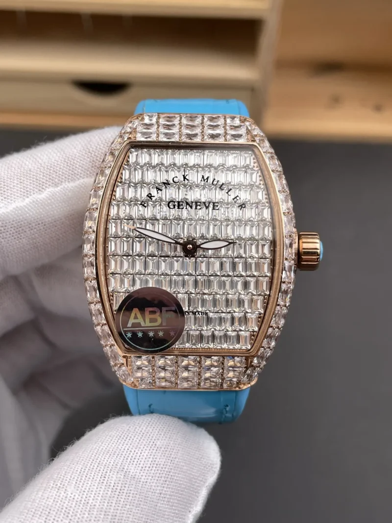 Franck Muller Vanguard Rose Gold Full Diamond Baguette Diamond 32x42.3mm