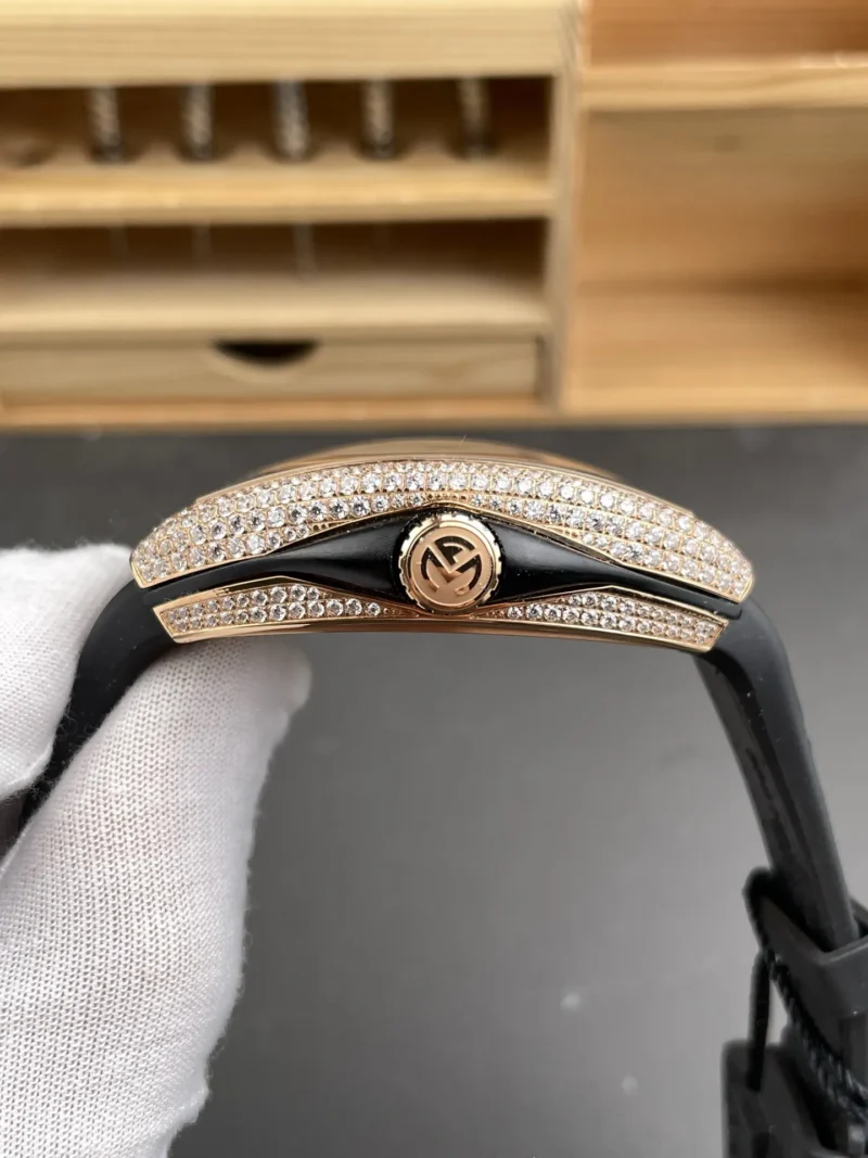 Franck Muller Vanguard Rose Gold Diamond Bezel Black Dial 44x54mm