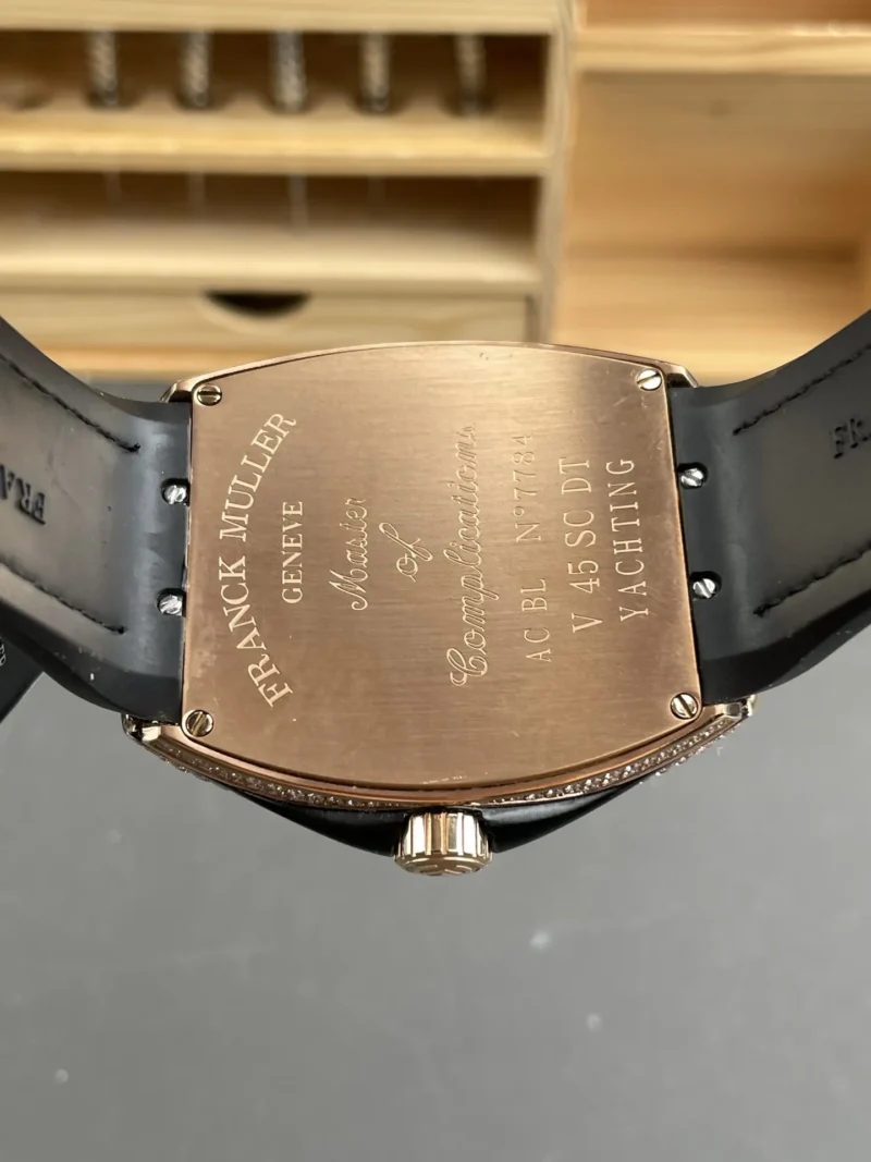 Franck Muller Vanguard Rose Gold Diamond Bezel Black Dial 44x54mm
