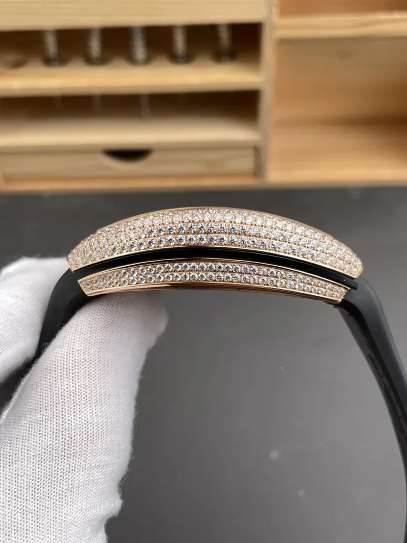 Franck Muller Vanguard Rose Gold Diamond Bezel Black Dial 44x54mm