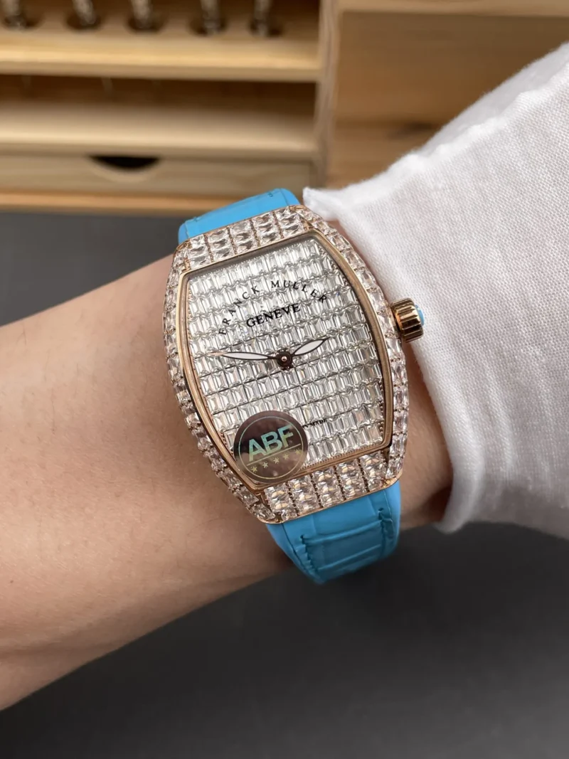 Franck Muller Vanguard Rose Gold Full Diamond Baguette Diamond 32x42.3mm